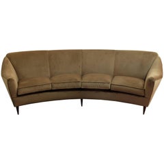 Large Curved Four-Seat Italian Sofa, New Upholstery in "Caramel" Velvet