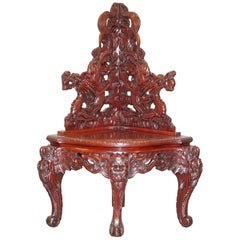 Very Rare circa 1900 Chinese Lacquered Hand-Carved Dragon Corner Chair