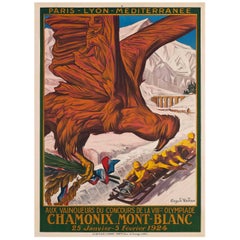 Affiche originale des Jeux Olympiques d'hiver de 1924 - VIIIe Olympiade Chamonix Mont Blanc - PLM