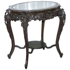 Heavily Carved Chinese Export Occasional Centre Table Black Lacquered Finish