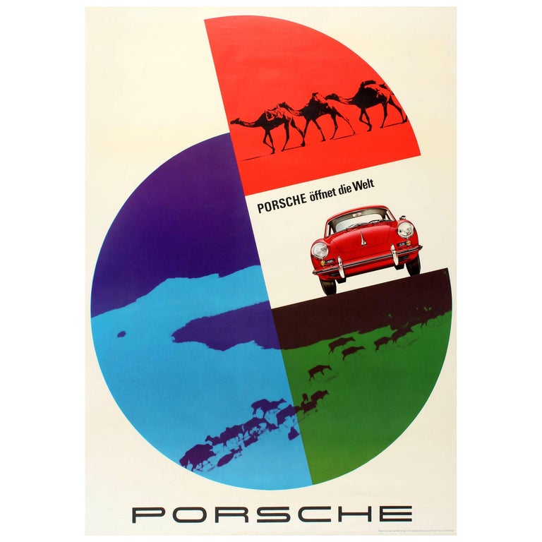 Original Vintage Porsche Sports Car Poster by Lohrer Porsche 356 Opens