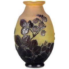 Antique Cameo Glass Vase 'Blackberry Soufflé Vase' by Emile Gallé