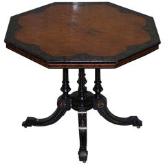 Victorian Burr Walnut and Ebonized Octagonal Aesthetic Movement Occasional Table