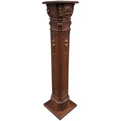 Impressive Hand-Carved Oak 18th Century, Antique Column Display Pedestal Stand