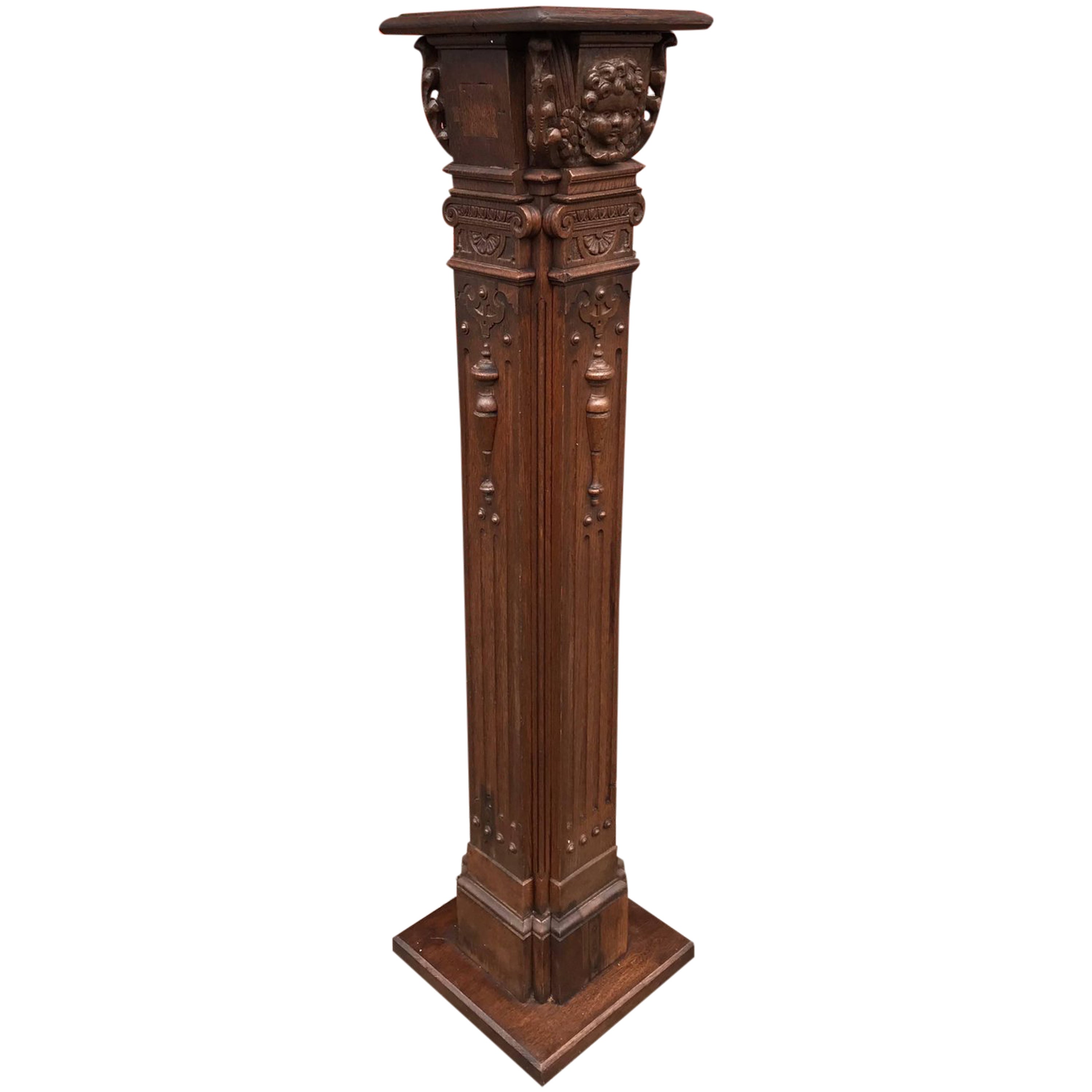 Antique and Monumental Handcarved Oak Gothic Revival Church Columns