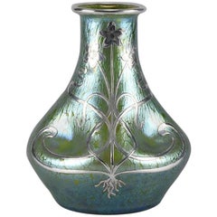 Art Nouveau Iridescent Glass 'Silvered Papillon Vase' by Johann Loetz