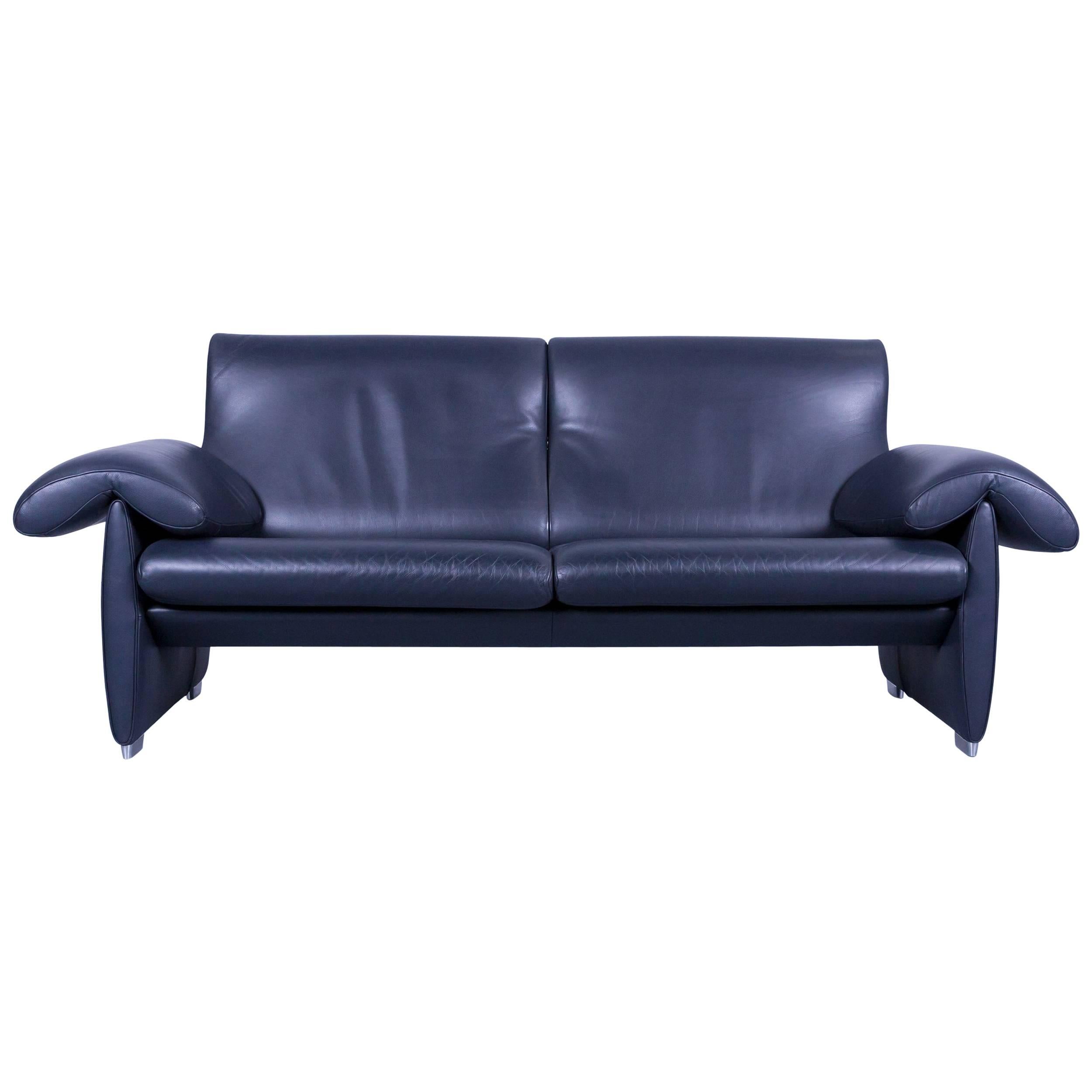 De Sede DS 10 Designer Sofa Navy Blue Leather Three-Seat Couch Switzerland