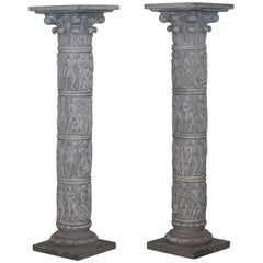 Pair of Reconstituted Stone Roman Style Cast Pillars Display Jardiniere Stand