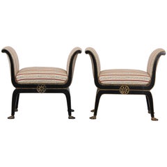 Pair of Neoclassical Directoire Ebony and Gilt Benches, 1920s