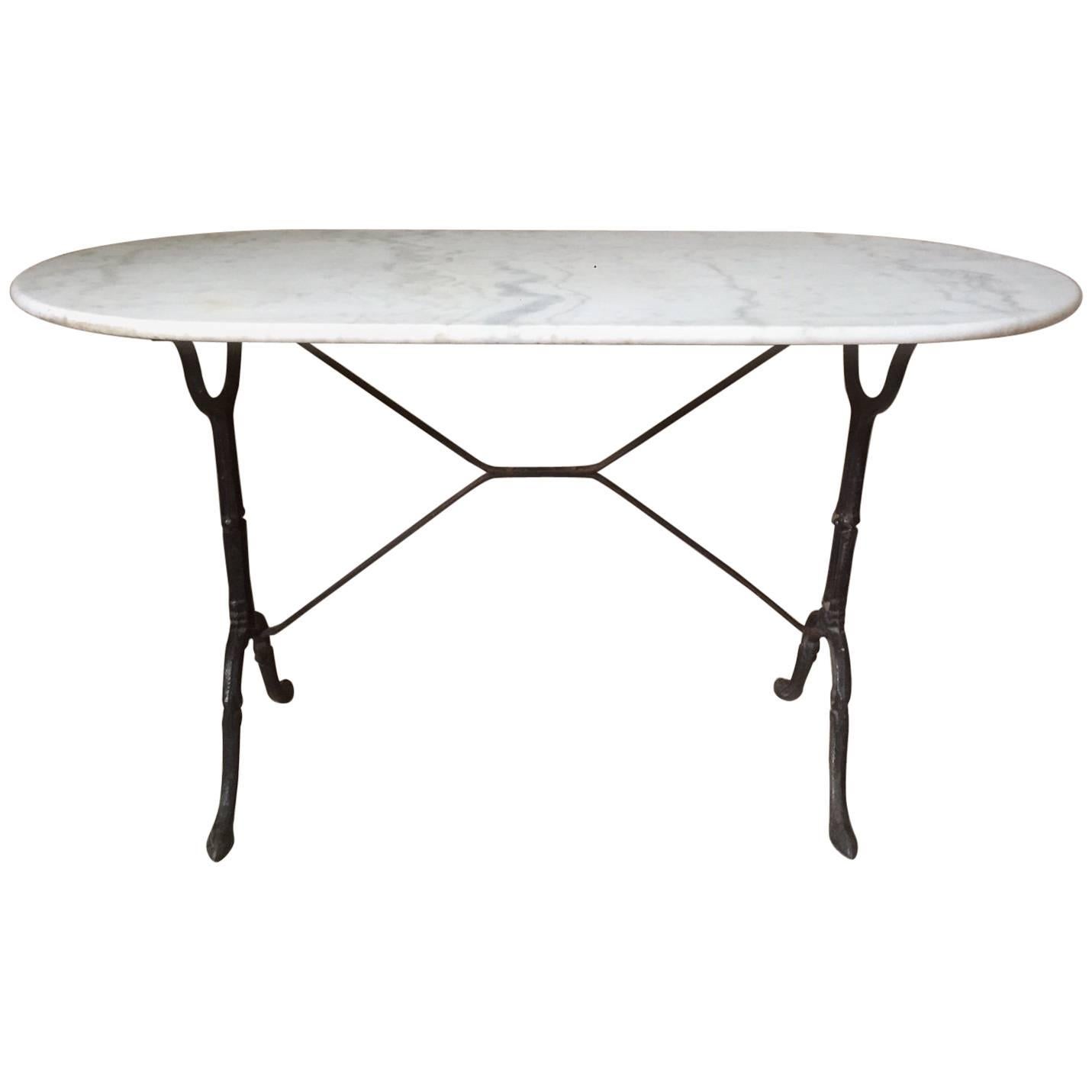 French Bistro Table with White Marble, 1940s