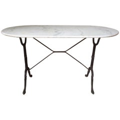 Vintage French Bistro Table with White Marble, 1940s