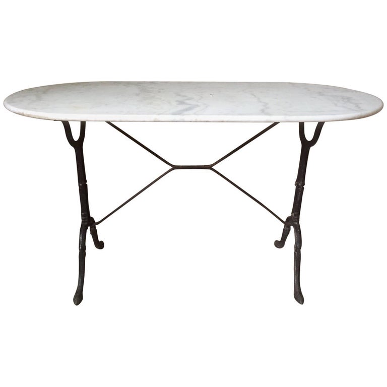 French Bistro Table with White Marble, 1940s at 1stDibs
