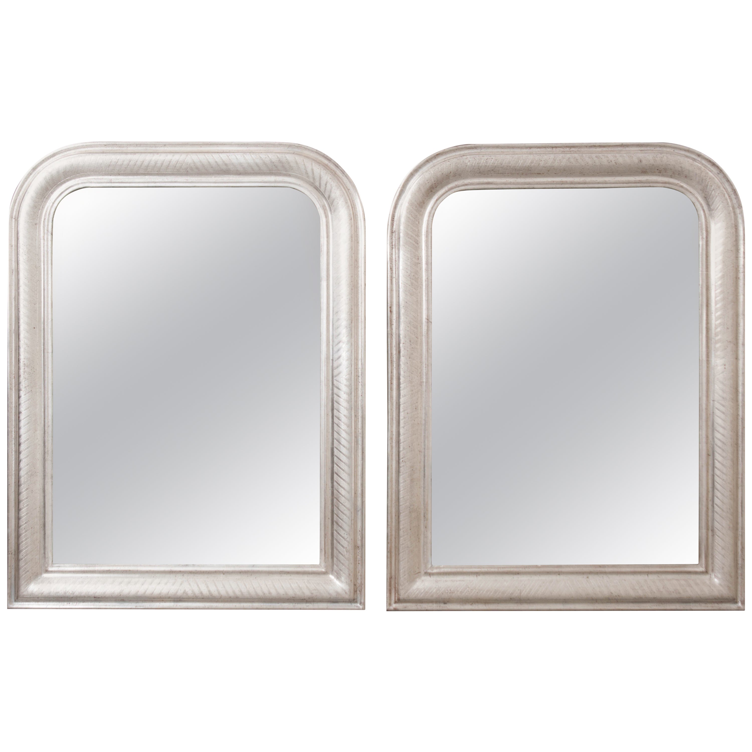 Pair of Louis Philippe Silver Gilt Oval Framed Mirrors (H 24 1/4 x W 20