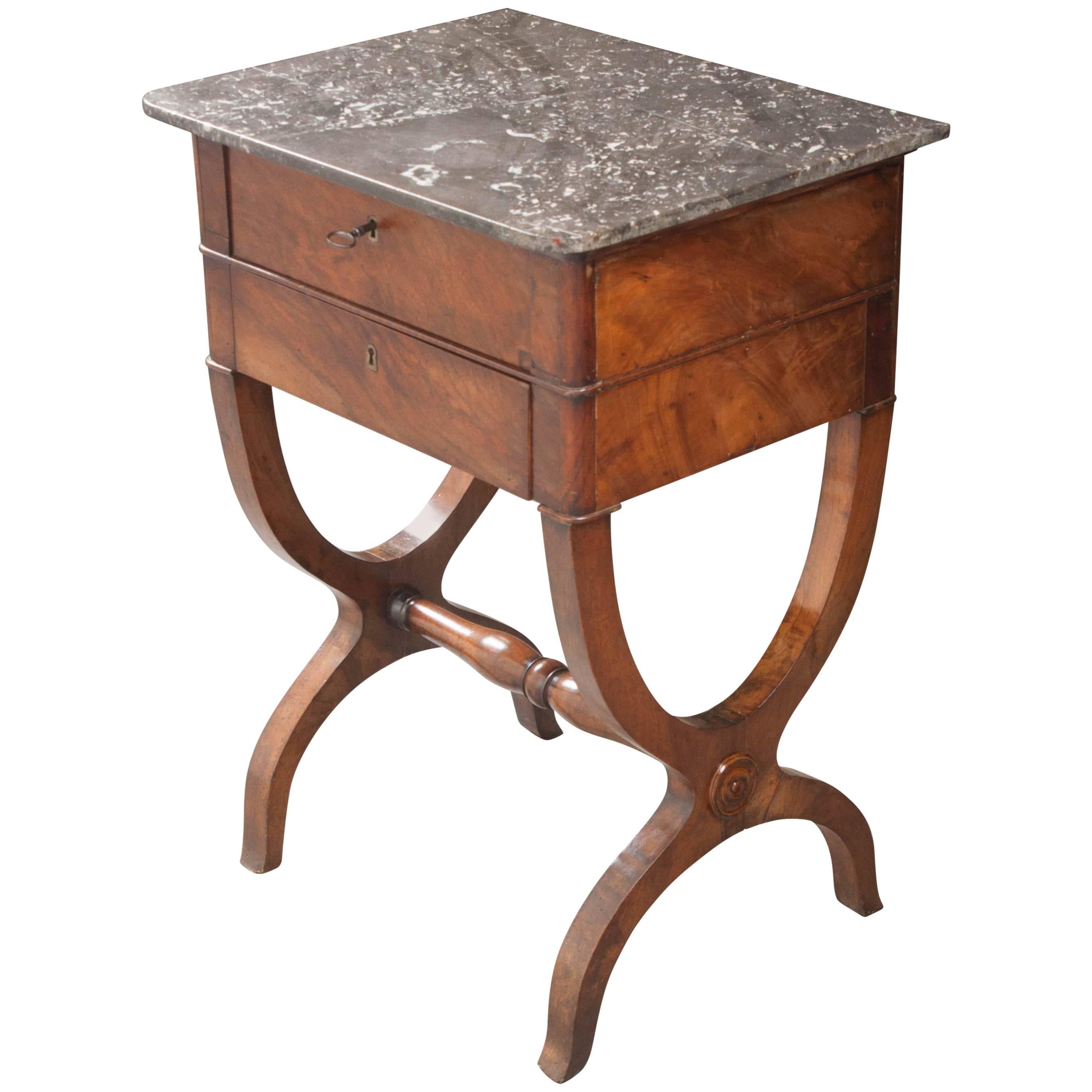 French 19th Century Marble-Top Walnut Table