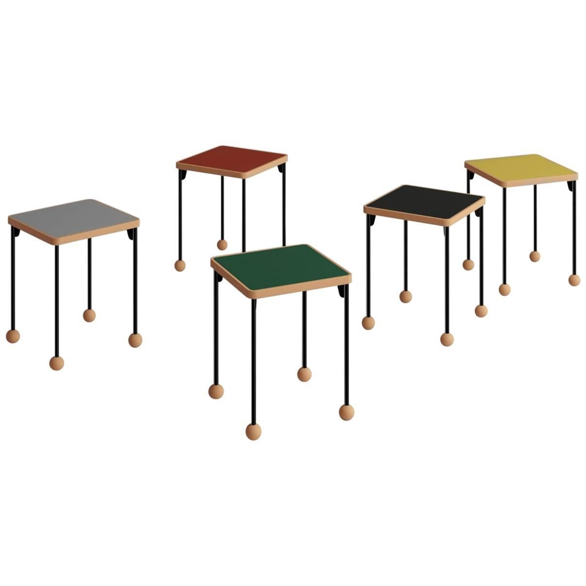 Small stools or side tables - Bauhaus style - Beech wood, metal and linoleum