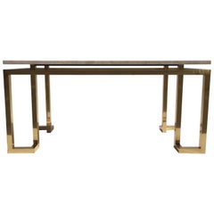 Brass and Travertine Console Table in the Style of Billy Baldwin