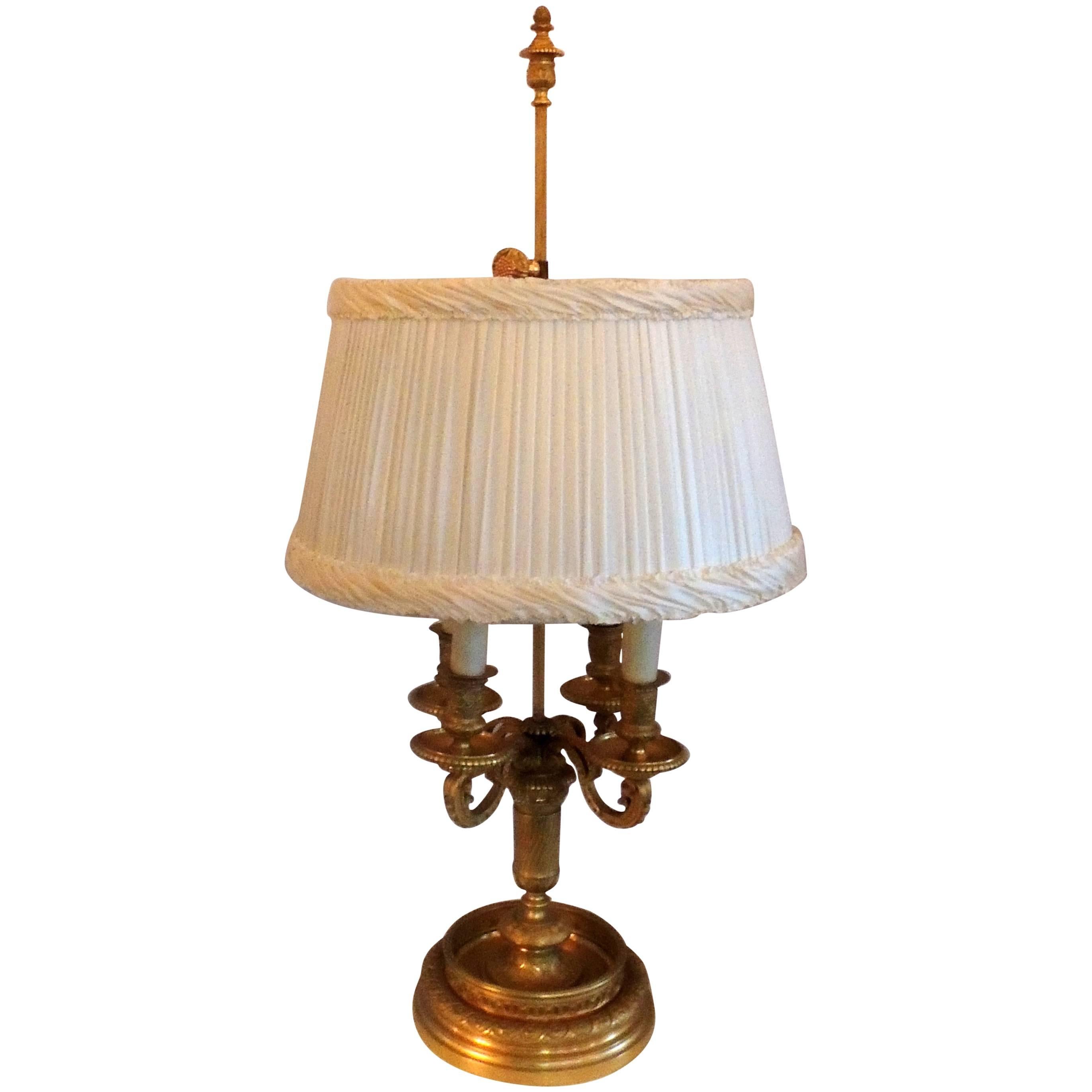Wonderful Fine Louis XVI French Dore Bronze Bouillotte Lamp Custom Silk Shade