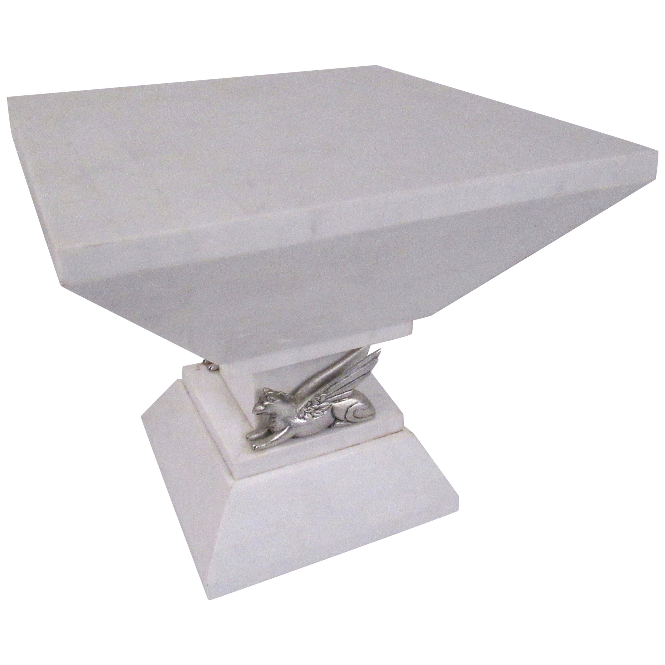 Meta Pedestal in White Quartz, Black Marble with Brass Details at 1stDibs