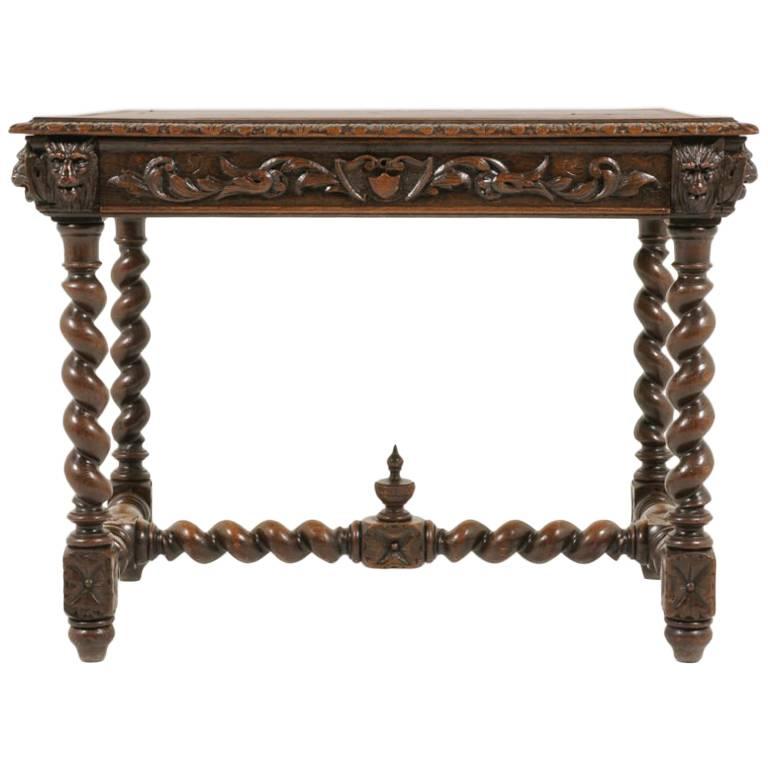 French Carved Oak Writing Table