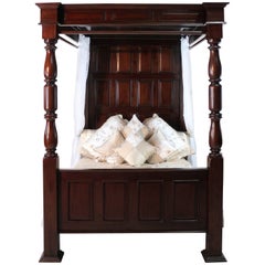 17th Century English Style Panelled Mahogany Four-Poster Tester Bed