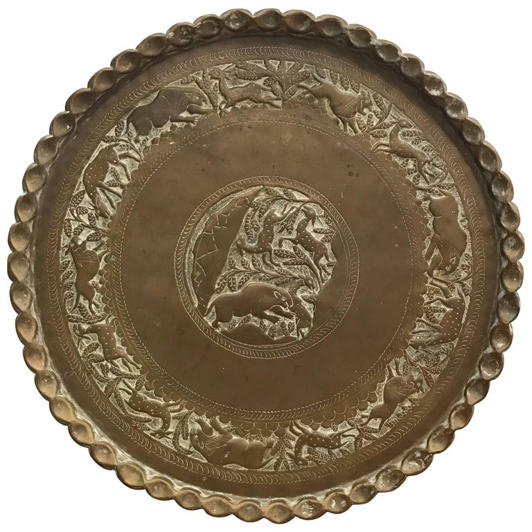 Moroccan Moorish Brass Tray Wall Hanging For Sale at 1stdibs