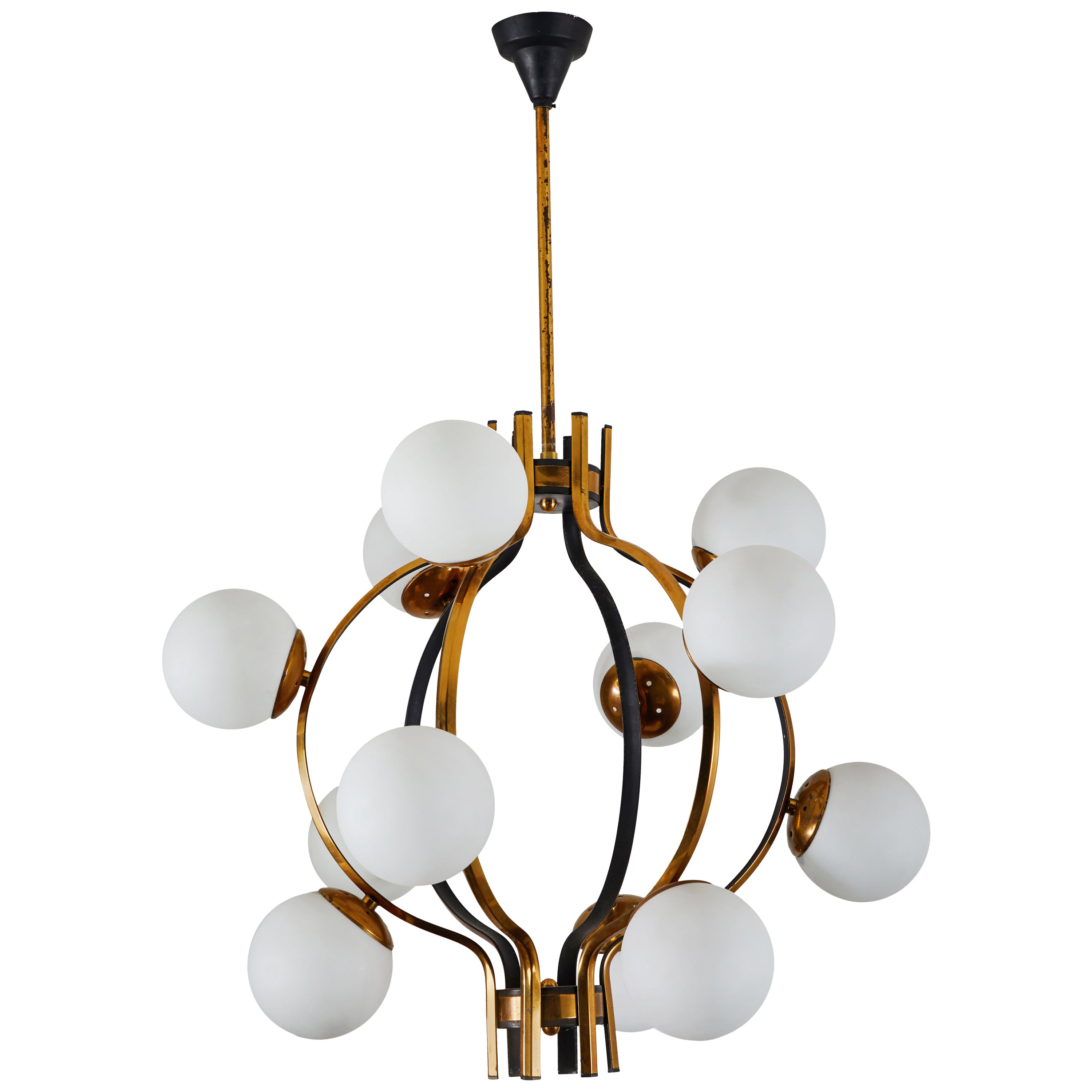 12 Globe Stilnovo Style Chandelier For Sale at 1stDibs