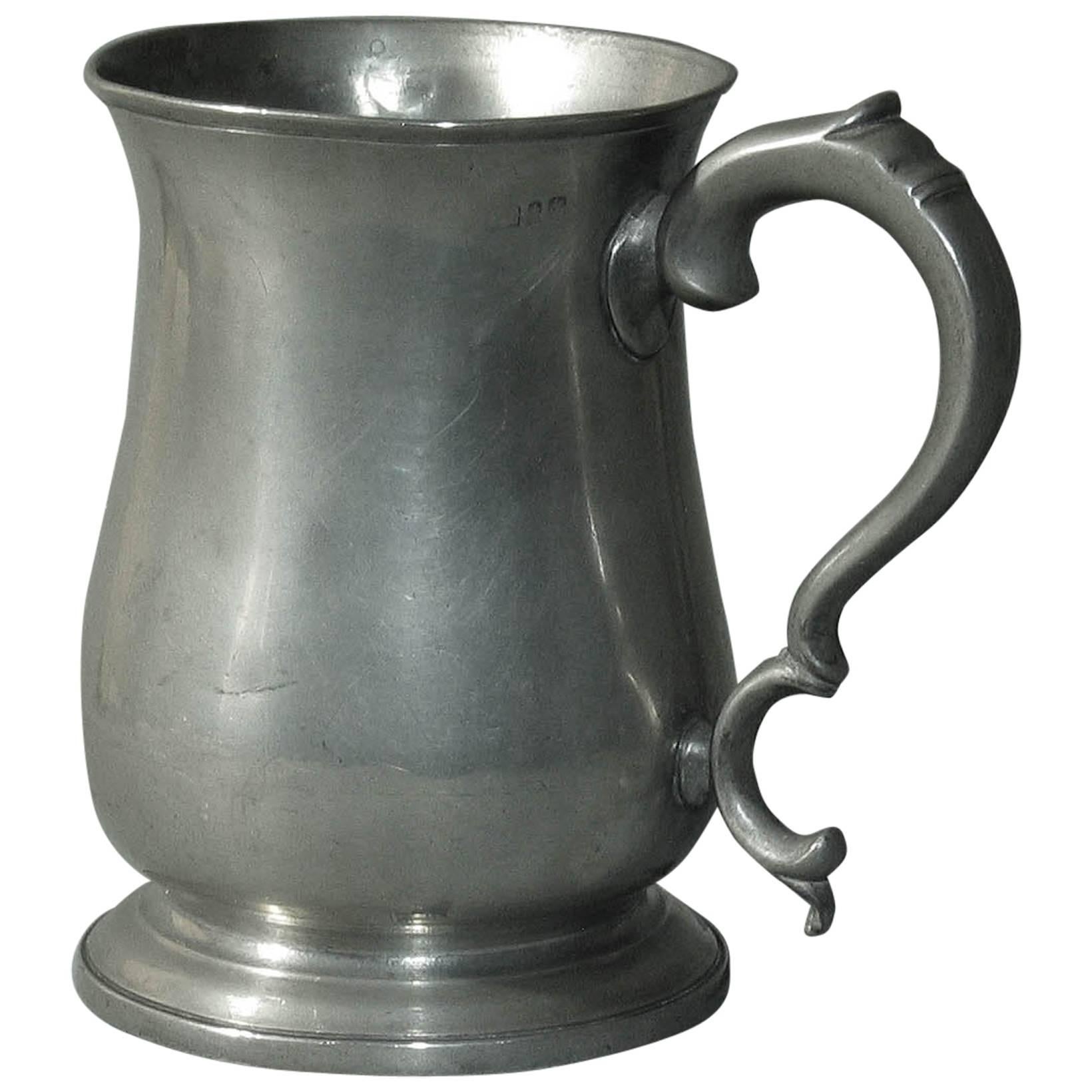 Fine Double "C" Handled Quart Tulip Export Pewter Tankard Townsend & Compton For Sale