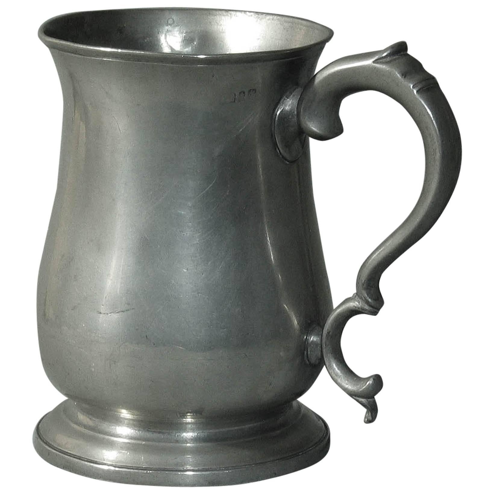 Fine Double "C" Handled Quart Tulip Export Pewter Tankard Townsend & Compton