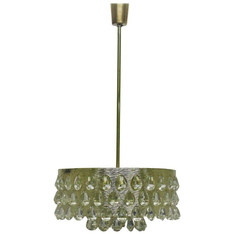 Large  Silvered Brass and Glass Chandelier by Palwa  circa 1960s For Sale