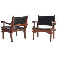 Pair of Angel Pazmino Rosewood and Leather Sling Armchairs