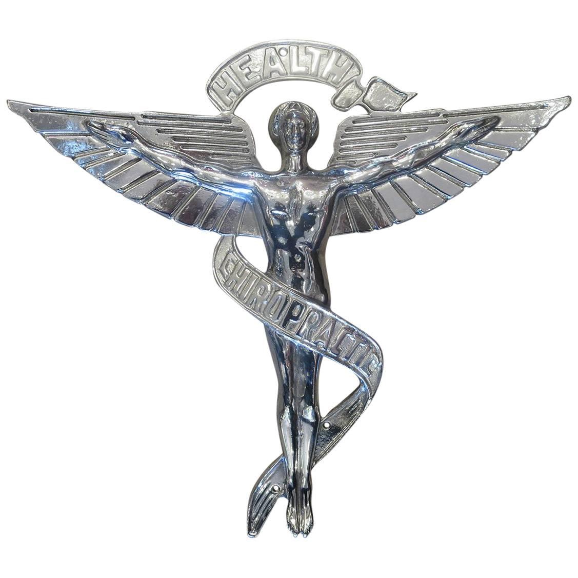 Chiropractic Caduceus Plaque in Polished Aluminum For Sale