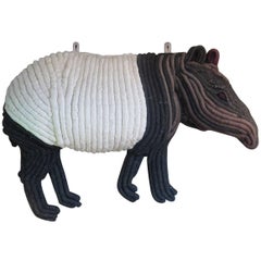 Retro 1960s Woven Macrame Tapir Wall Hanging Sculpture