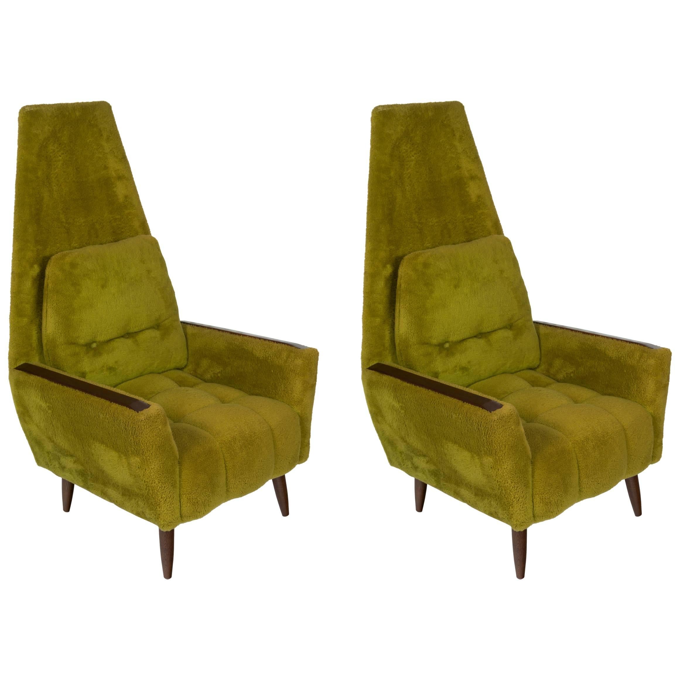 Pair of 1950s High Back Lounge Chairs