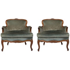 Pair of 1920s Oversized French Lounge Chairs