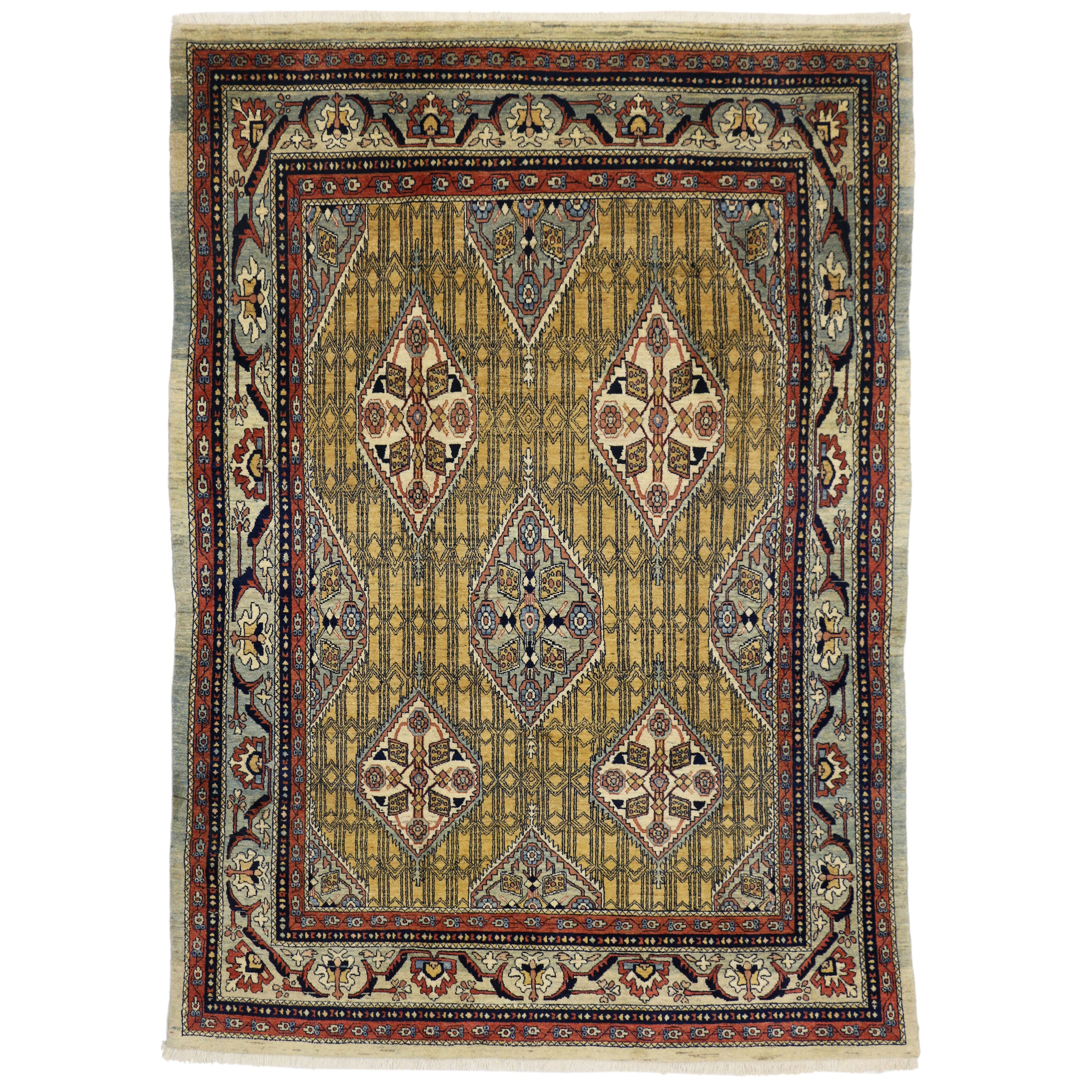 Art Deco Style Vintage Persian Mahal Area Rug with Tree of Life Design