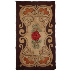 Tapis crocheté américain ancien fait à la main, années 1900, 1C555