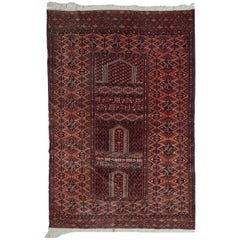 Handmade Vintage Prayer Turkmen Hachli Rug, 1940s, 1C562