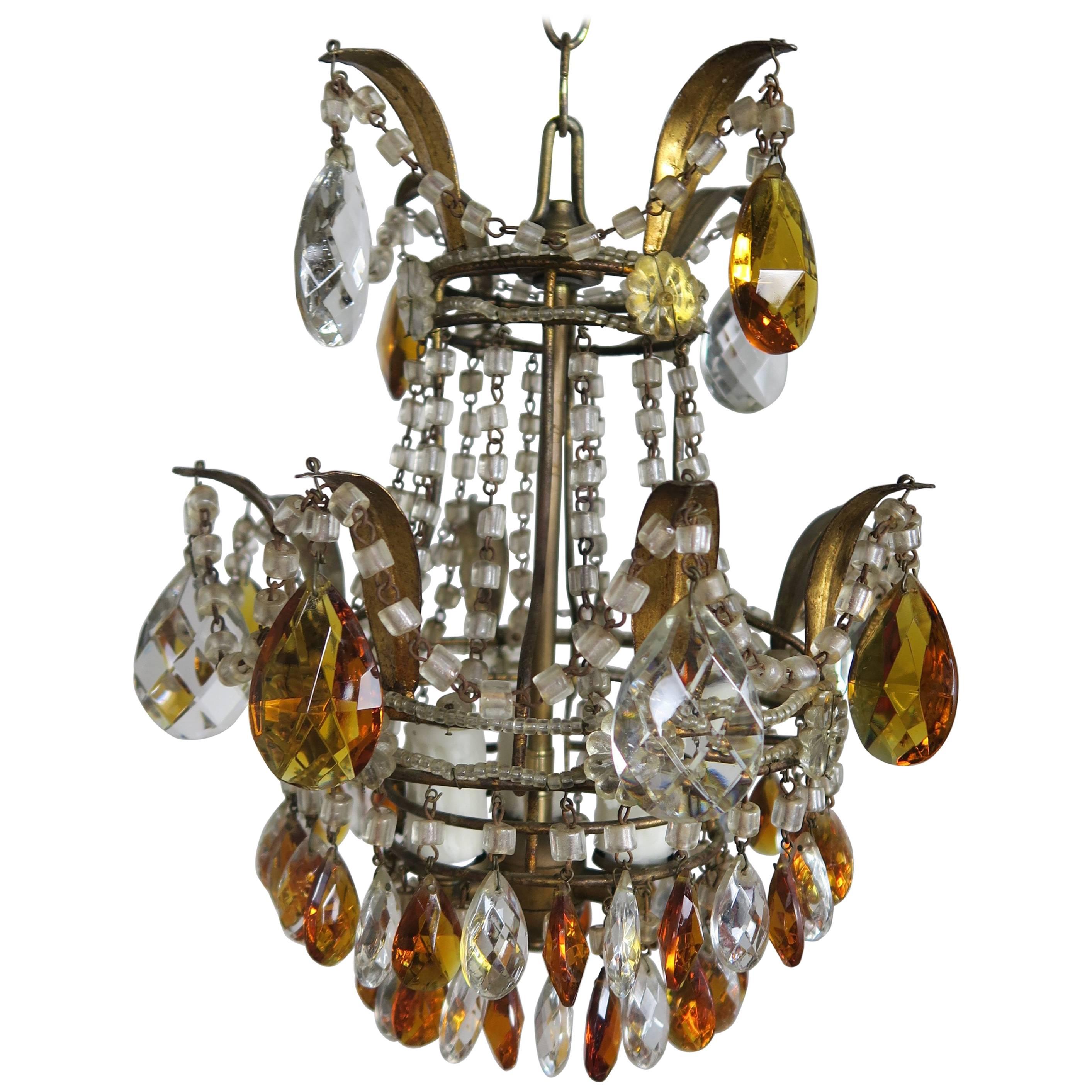 Italian Amber and Clear Crystal Beaded Chandelier