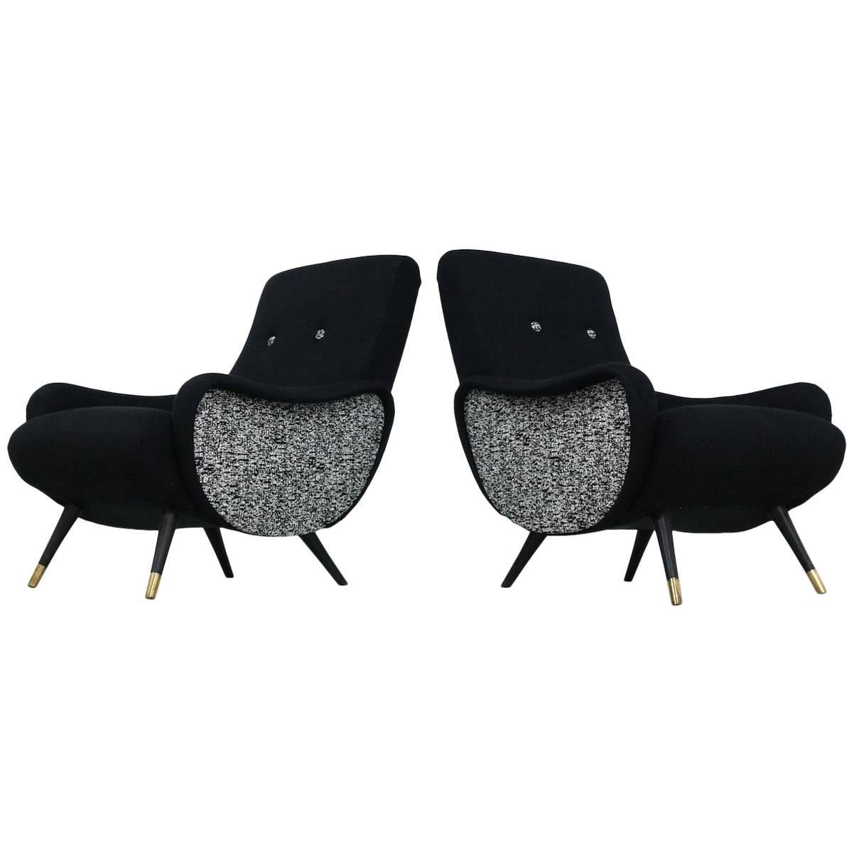 Set of Two Black 1950s Easy Chairs Italian Style For Sale