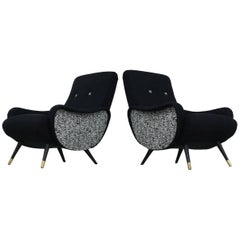 Set of Two Black 1950s Easy Chairs Italian Style