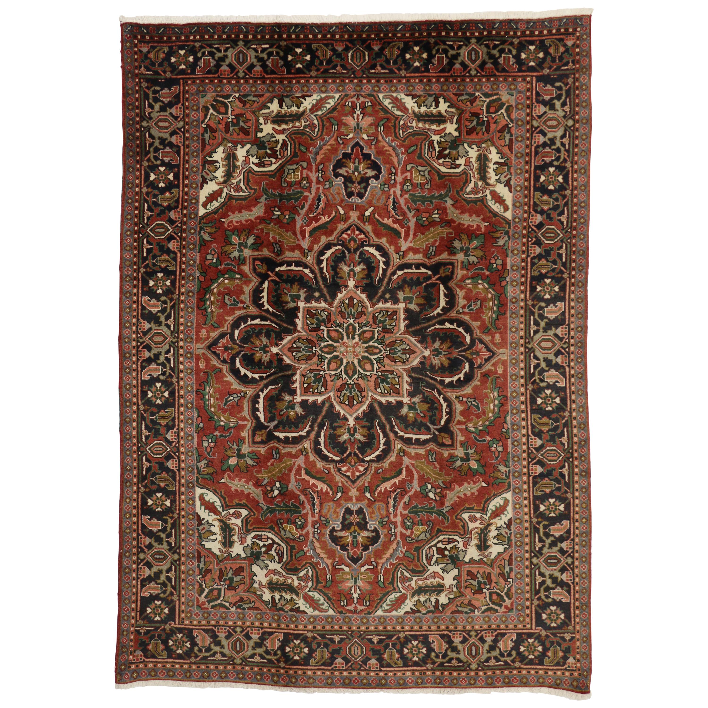 Traditional Vintage Persian Heriz Rug with Jacobean Style