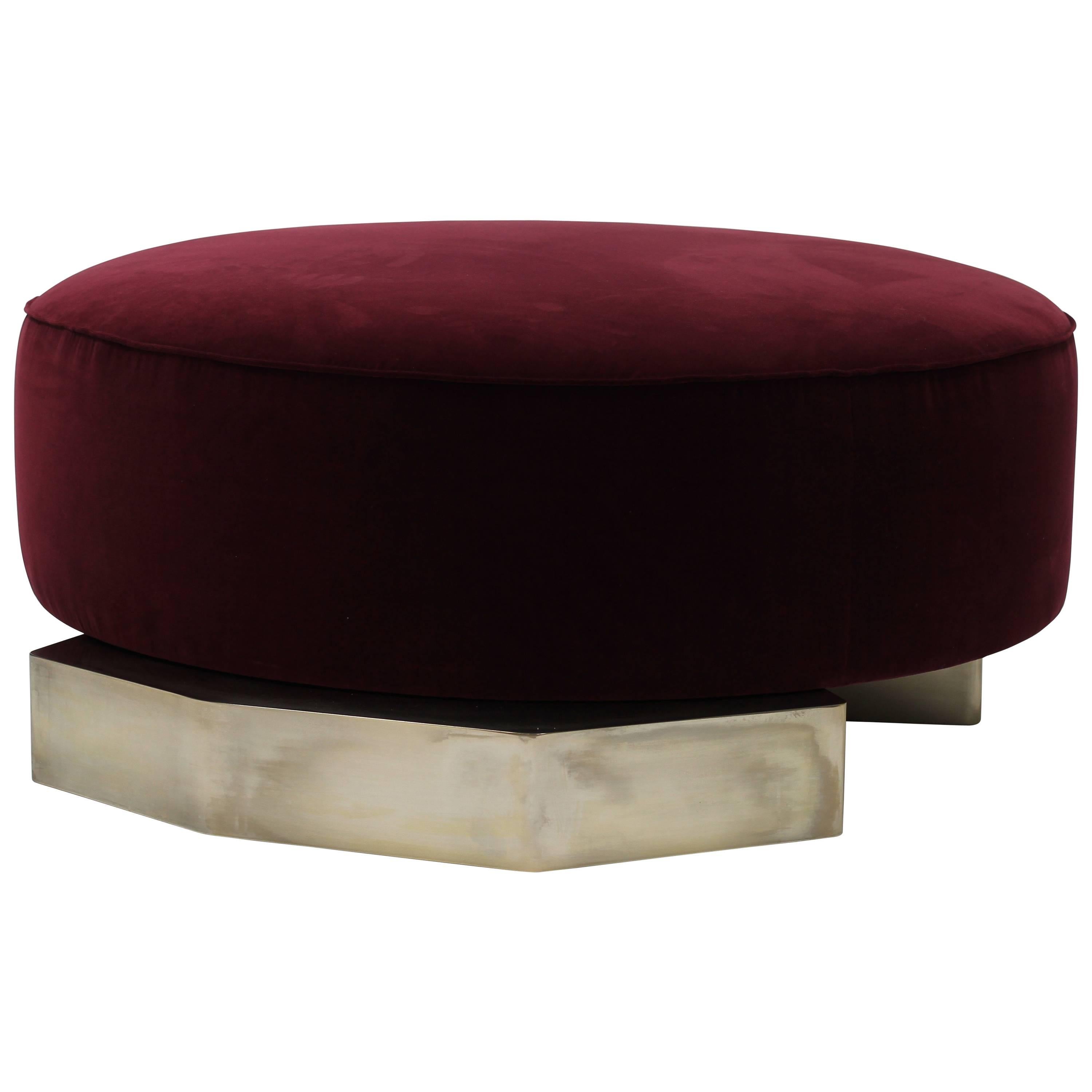 21st Century Collectible Velvet and Silvered Brass Design Bench Pouf Ottoman