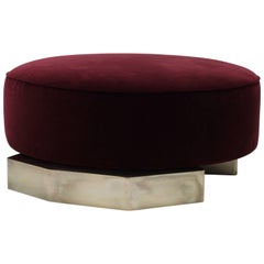Pouf da panca in velluto e ottone argentato da collezione del XXI secolo