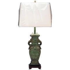 Vintage Bronze Patina Asian Motif Table Lamp