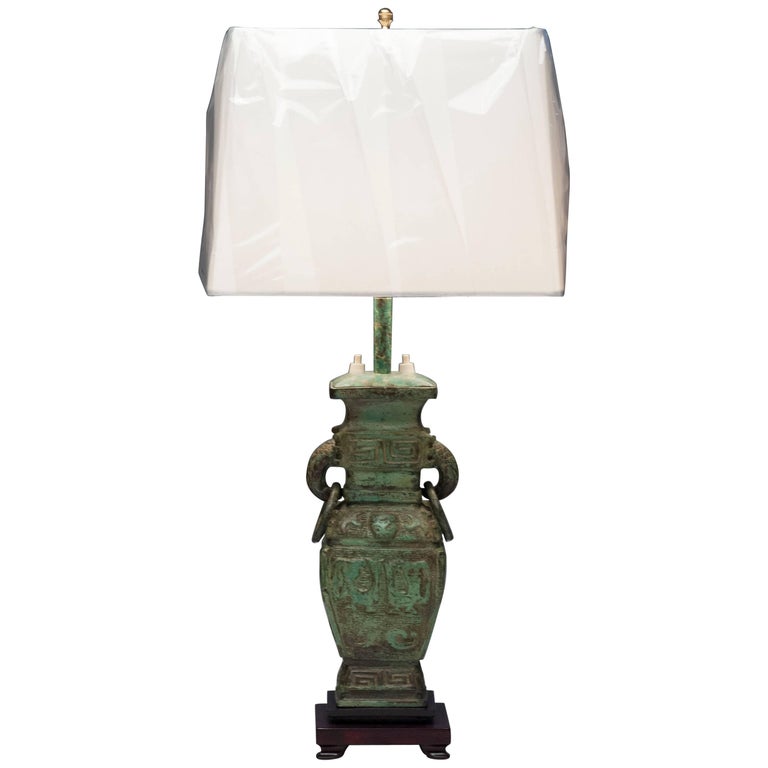 Vintage Bronze Patina Asian Motif Table Lamp at 1stDibs