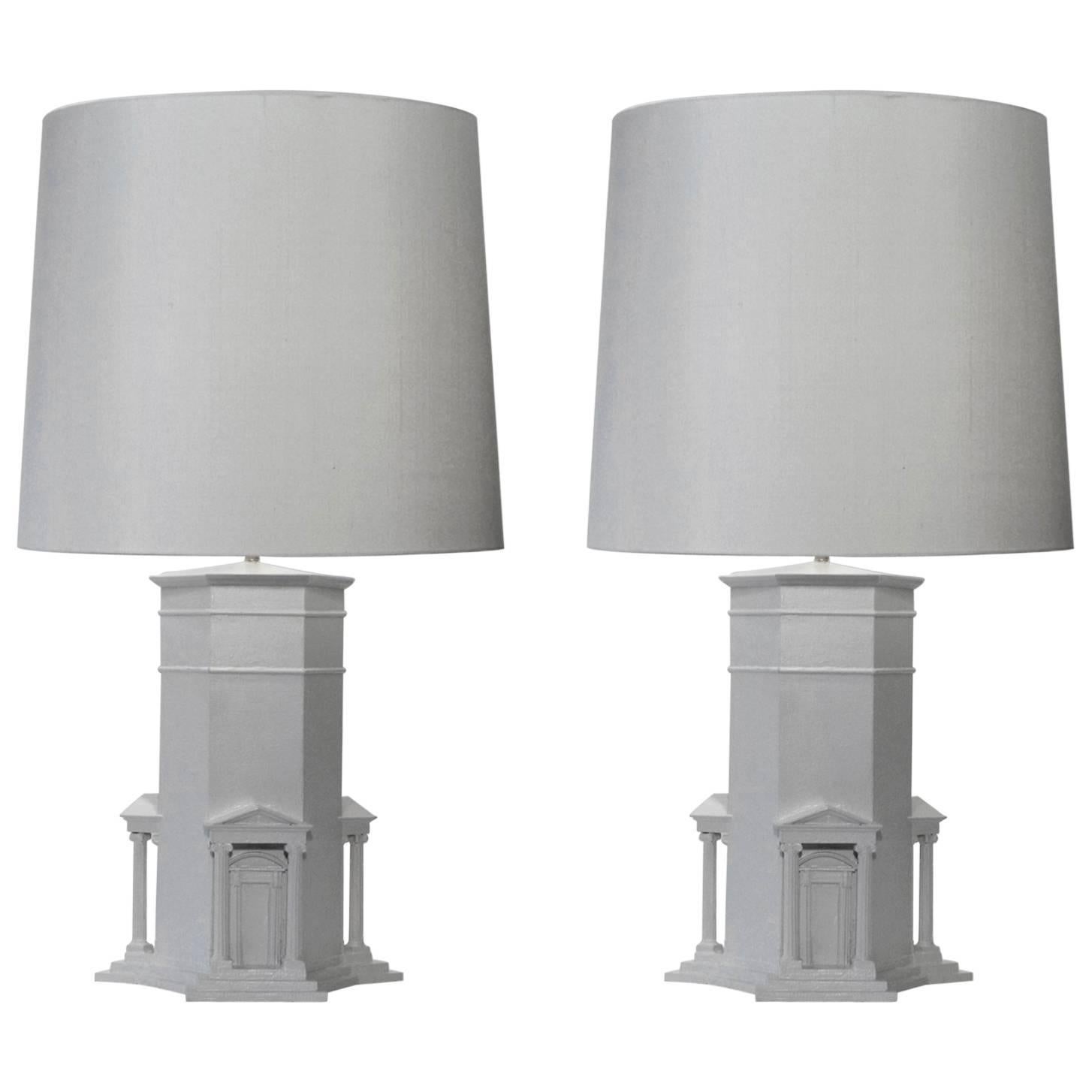 Pair of White Grand Tour Table Lamps Athens 