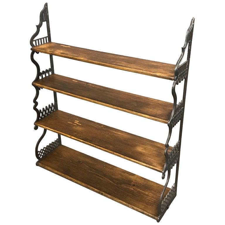 Antique Gothic Oak and Cast Iron Open Wall Mount Shelf at 1stDibs