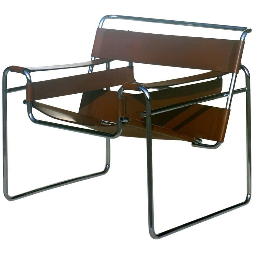 "Wassily" Marcel Breuer by Gavina Bauhaus Design 1960s Brown Leather Armchair