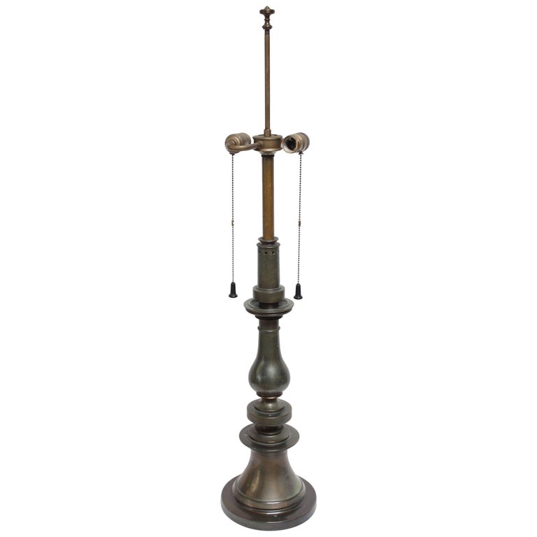Oversized Stiffel Brass Table Lamp with Double Socket For Sale