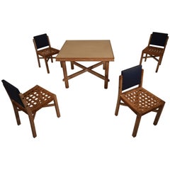 Game Table with Four Chairs in Cerused Oak by Marcel-Louis Baugniet, 1930s